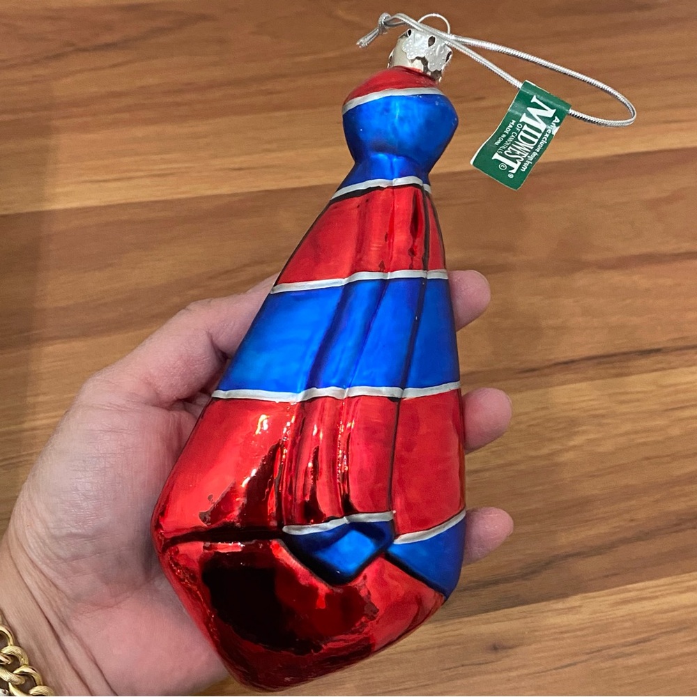 Vintage MIDWEST Red/Blue Stripe Mercury Glass Men’s Necktie Large Ornament